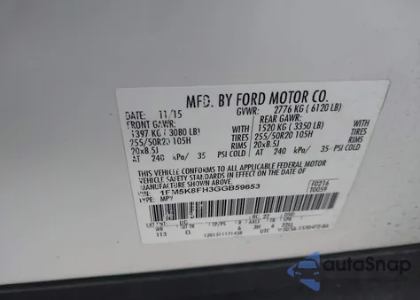 2016 Ford Explorer Limited z USA, uszkodzony, nr VIN 1FM5K8FH3GGB59653